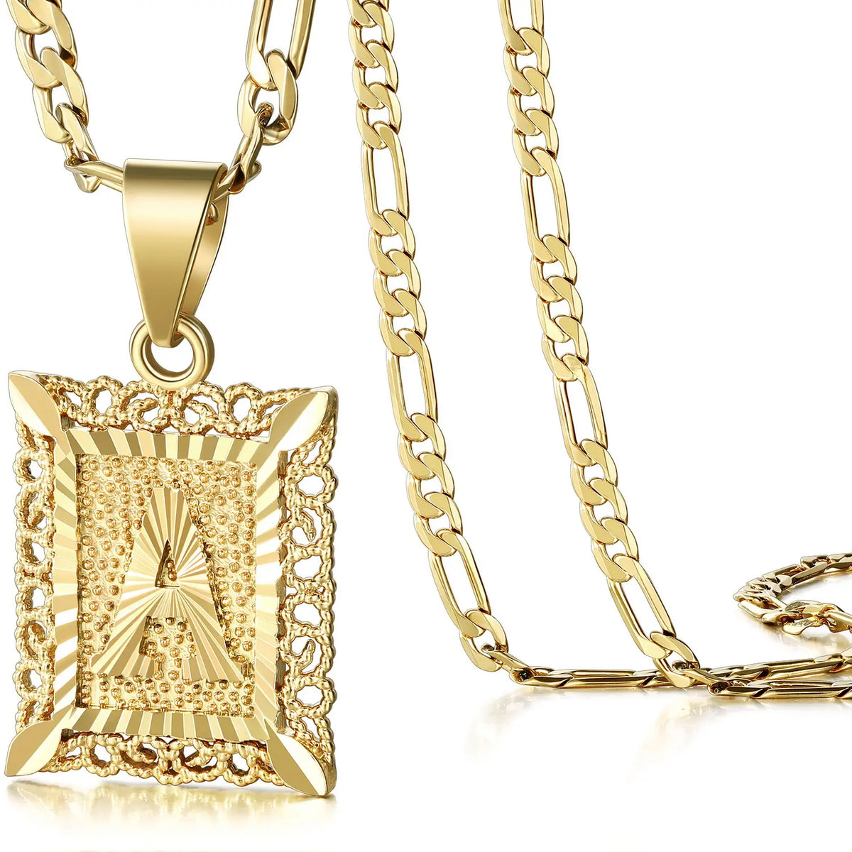14K Gold Plated Square Capital Initial Letter Pendant Necklace