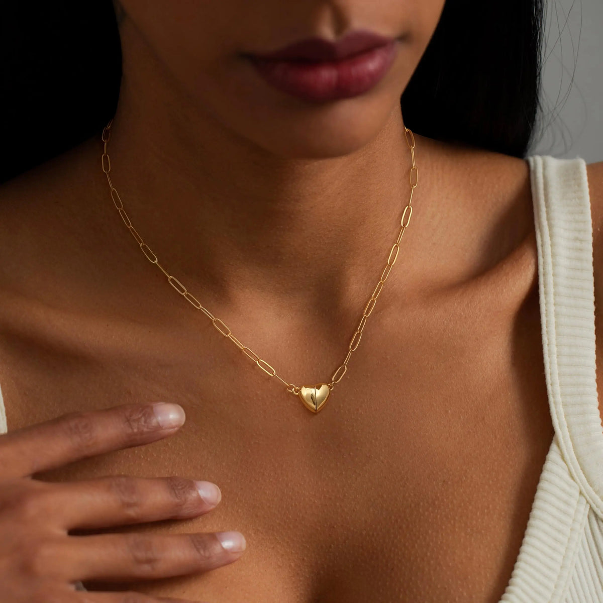 14K Gold/Silver Plated Heart Shape Pendant Magnetic Necklace