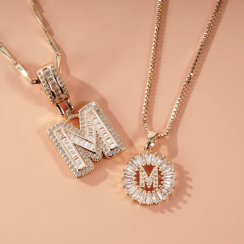 2 Pack Initial Necklaces Letter Pendant Necklaces 14K Gold Plated