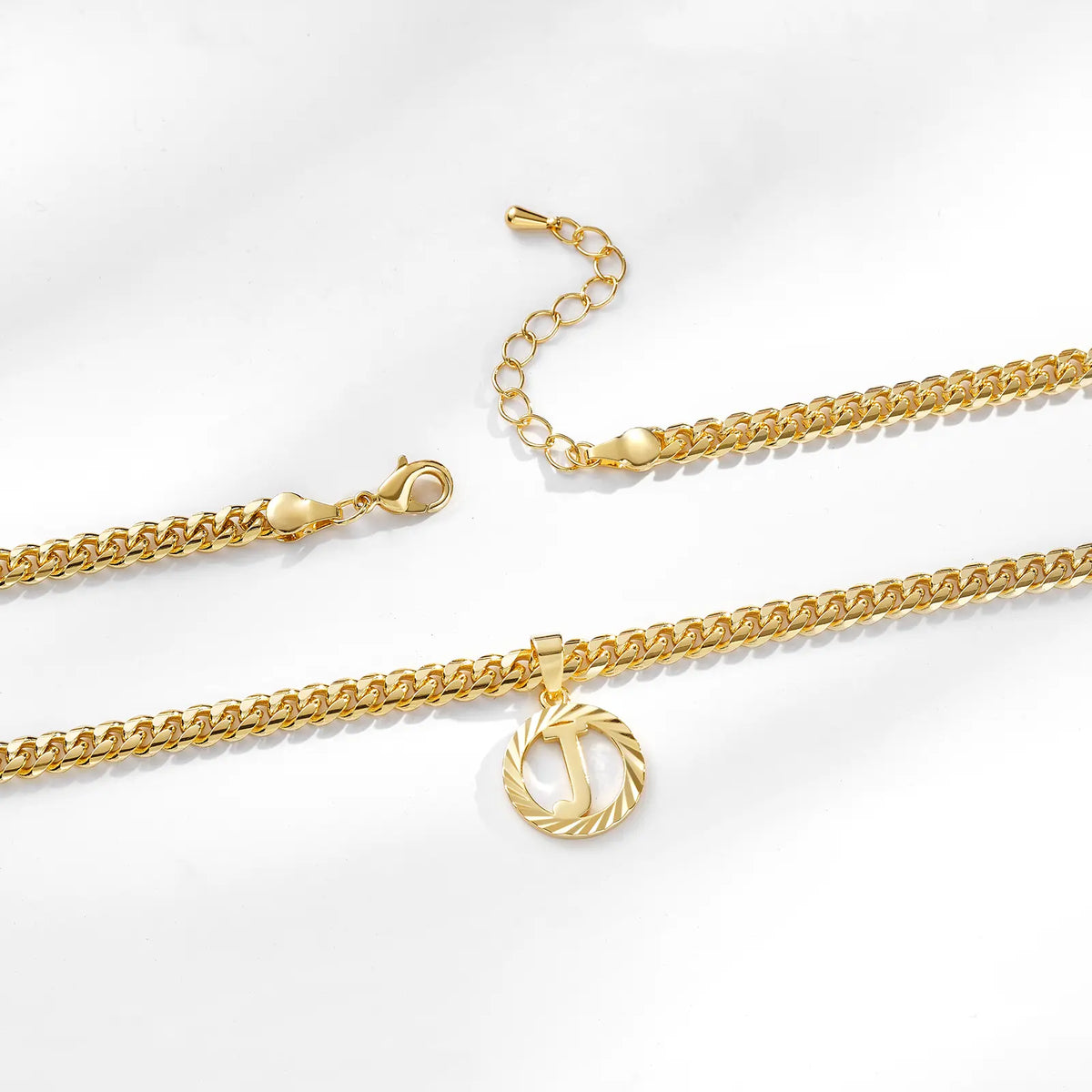 Gold Plated Unisex Alphabet Pendant Necklace - 5mm Cuban Link Chain
