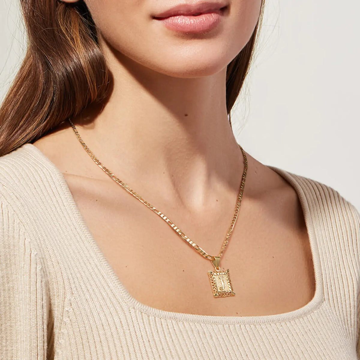 14K Gold Plated Square Capital Initial Letter Pendant Necklace