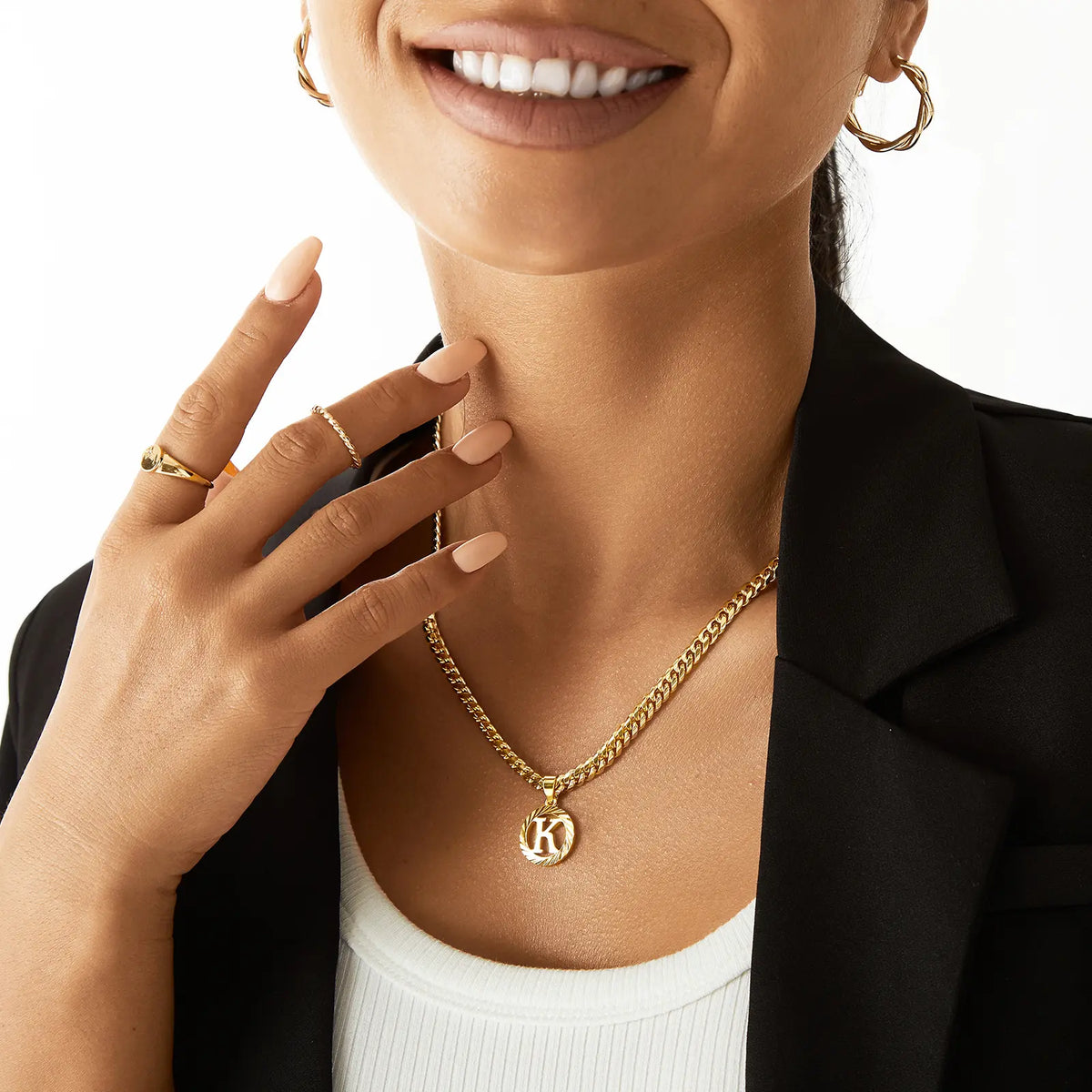 Gold Plated Unisex Alphabet Pendant Necklace - 5mm Cuban Link Chain