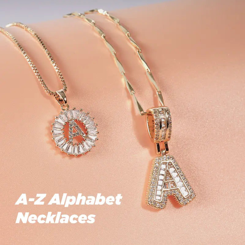 2 Pack Initial Necklaces Letter Pendant Necklaces 14K Gold Plated
