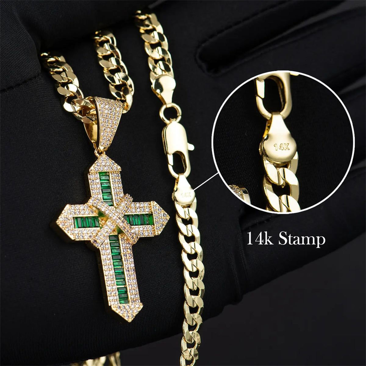 14K Real Gold-Plated Men's Christian Cross Necklace