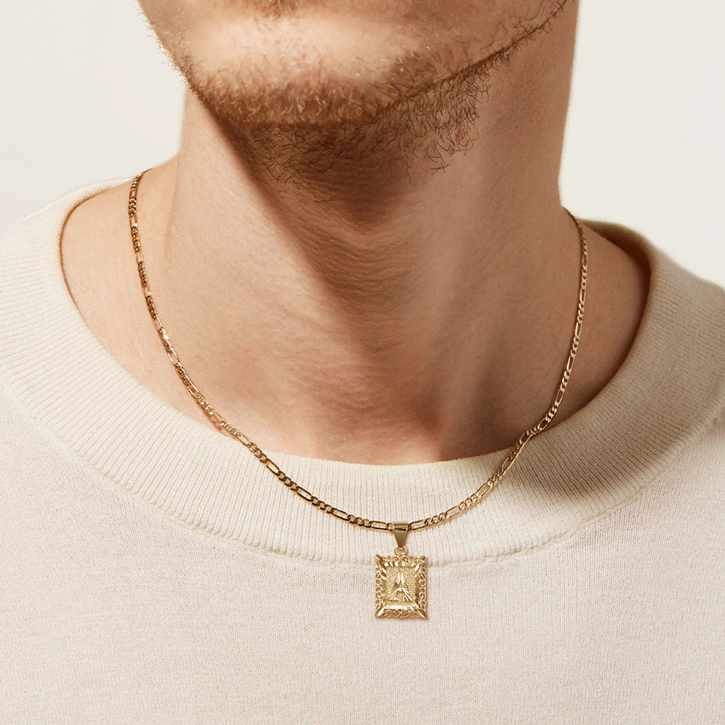 14K Gold Plated Square Capital Initial Letter Pendant Necklace