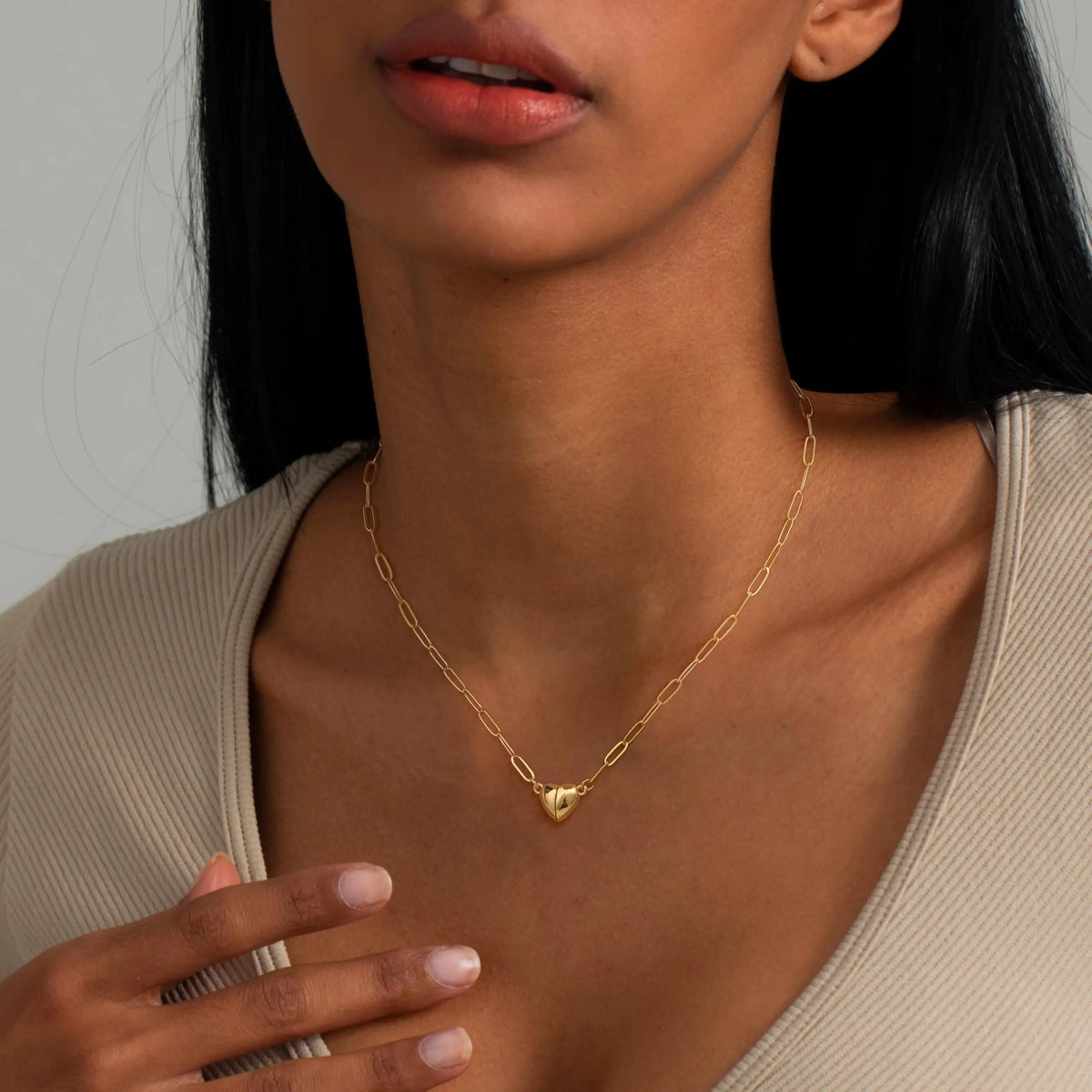14K Gold/Silver Plated Heart Shape Pendant Magnetic Necklace