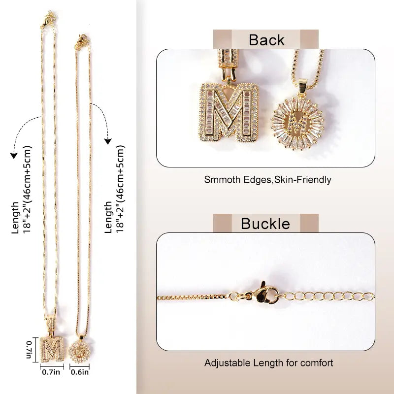 2 Pack Initial Necklaces Letter Pendant Necklaces 14K Gold Plated