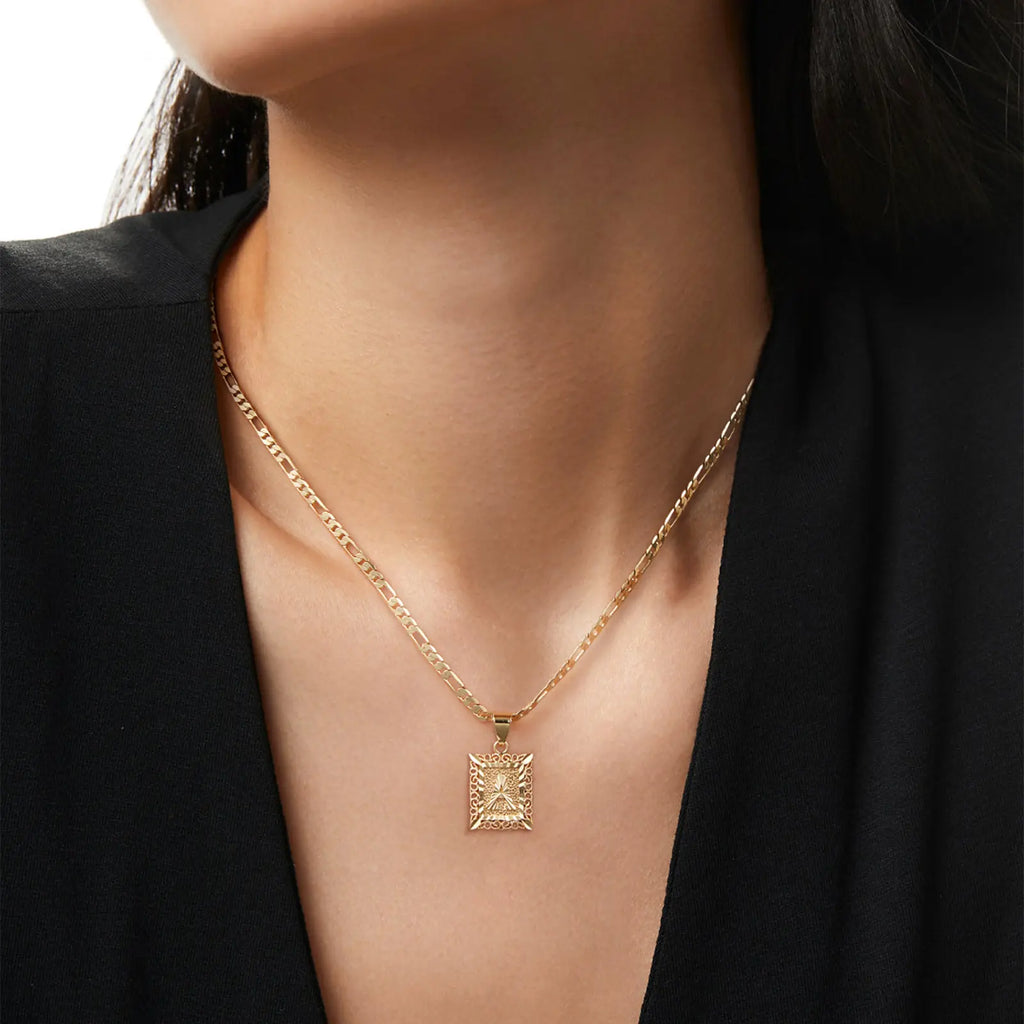 14K Gold Plated Square Capital Initial Letter Pendant Necklace