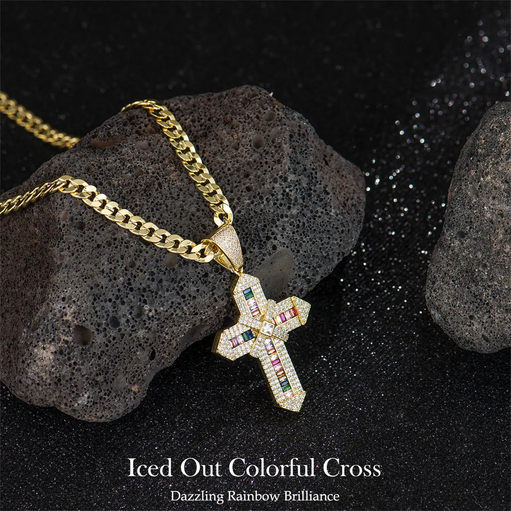 14K Real Gold-Plated Men's Christian Cross Necklace