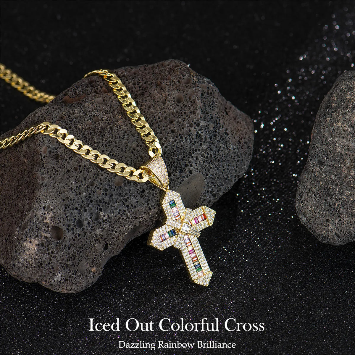 14K Real Gold-Plated Men's Christian Cross Necklace