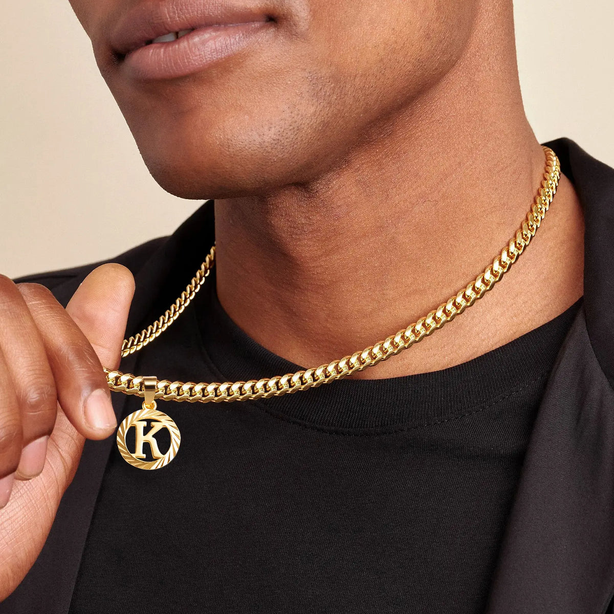 Gold Plated Unisex Alphabet Pendant Necklace - 5mm Cuban Link Chain