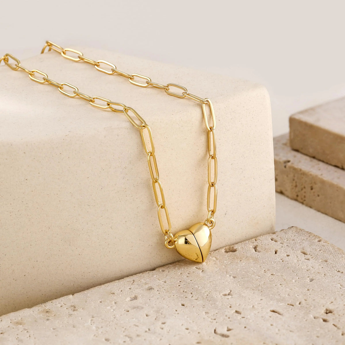 14K Gold/Silver Plated Heart Shape Pendant Magnetic Necklace
