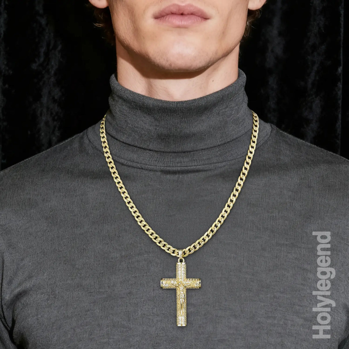 14K Real Gold-Plated Men's Christian Cross Necklace