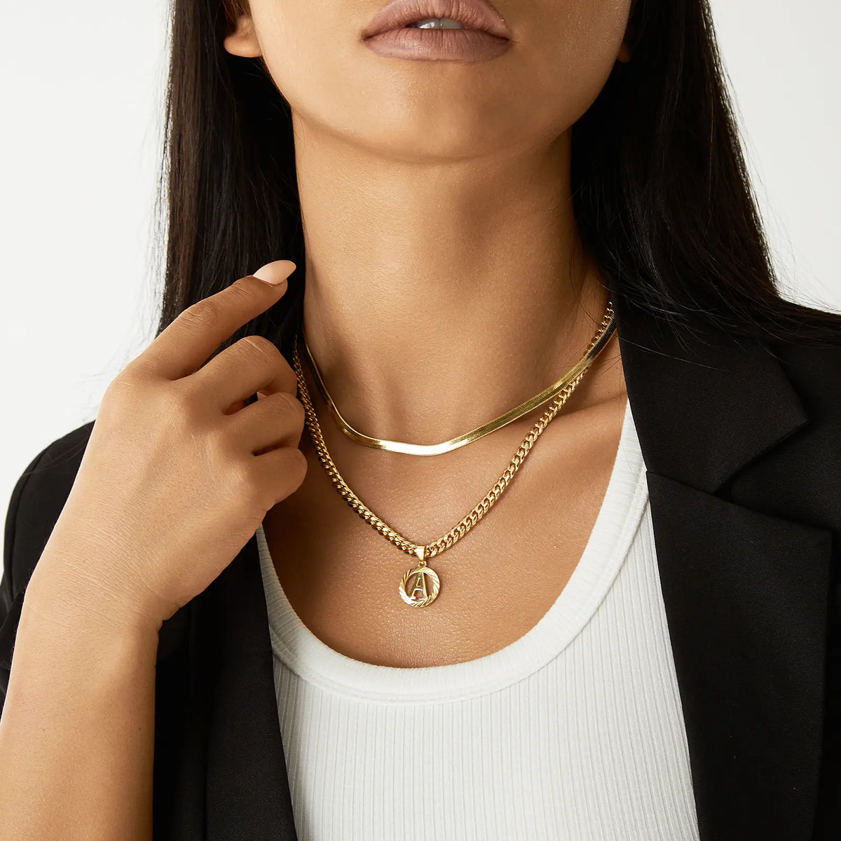 Gold Plated Unisex Alphabet Pendant Necklace - 5mm Cuban Link Chain