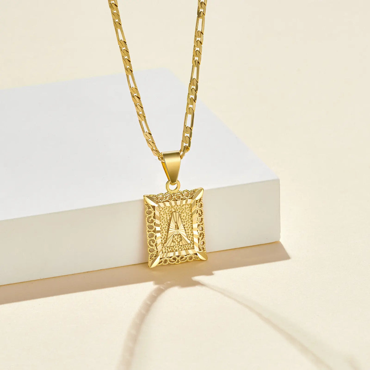 14K Gold Plated Square Capital Initial Letter Pendant Necklace