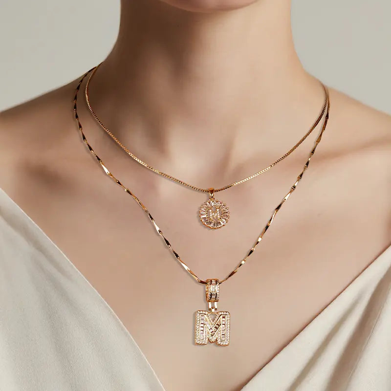 2 Pack Initial Necklaces Letter Pendant Necklaces 14K Gold Plated