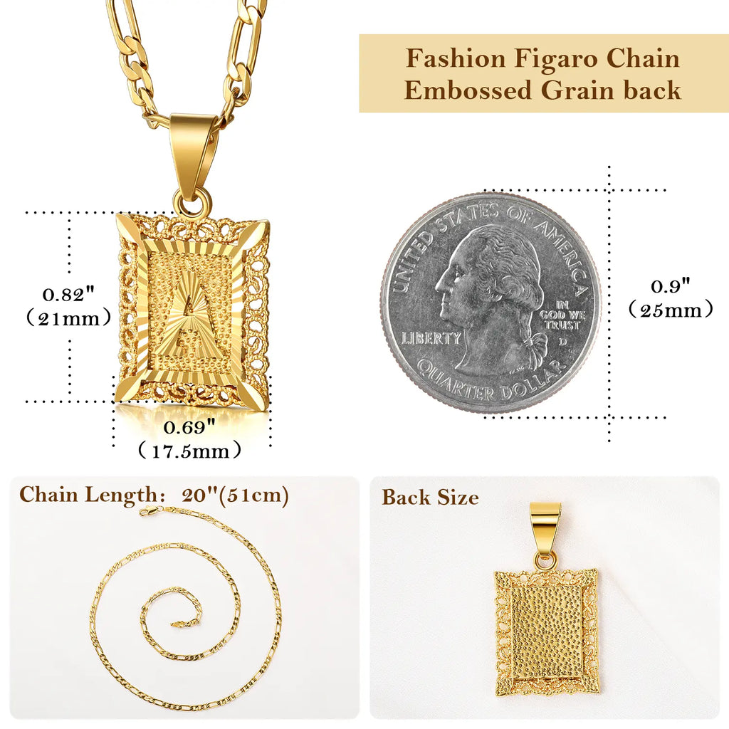 14K Gold Plated Square Capital Initial Letter Pendant Necklace