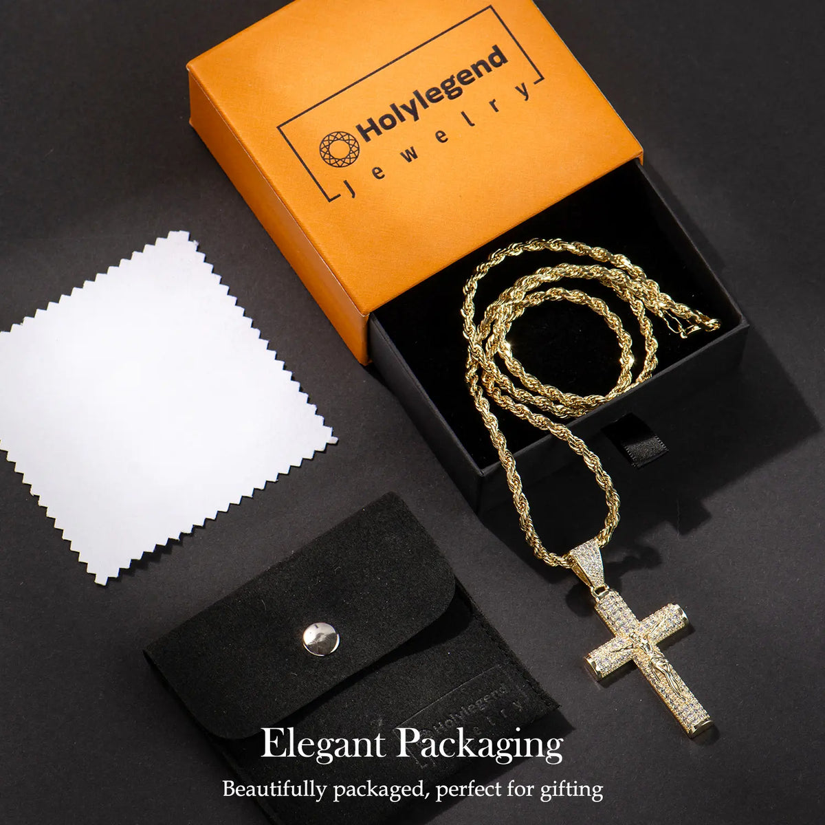 14K Real Gold-Plated Men's Christian Cross Necklace