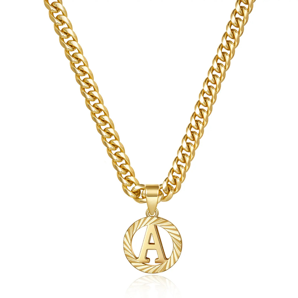 Gold Plated Unisex Alphabet Pendant Necklace - 5mm Cuban Link Chain