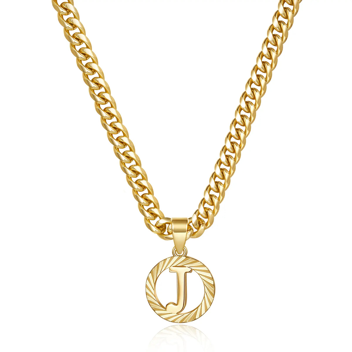 Gold Plated Unisex Alphabet Pendant Necklace - 5mm Cuban Link Chain