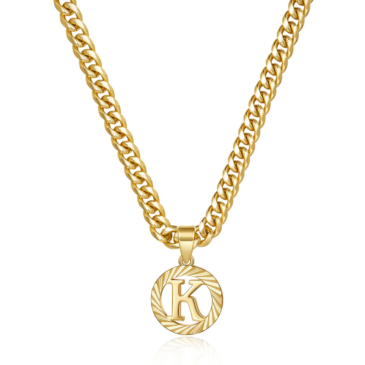 Gold Plated Unisex Alphabet Pendant Necklace - 5mm Cuban Link Chain
