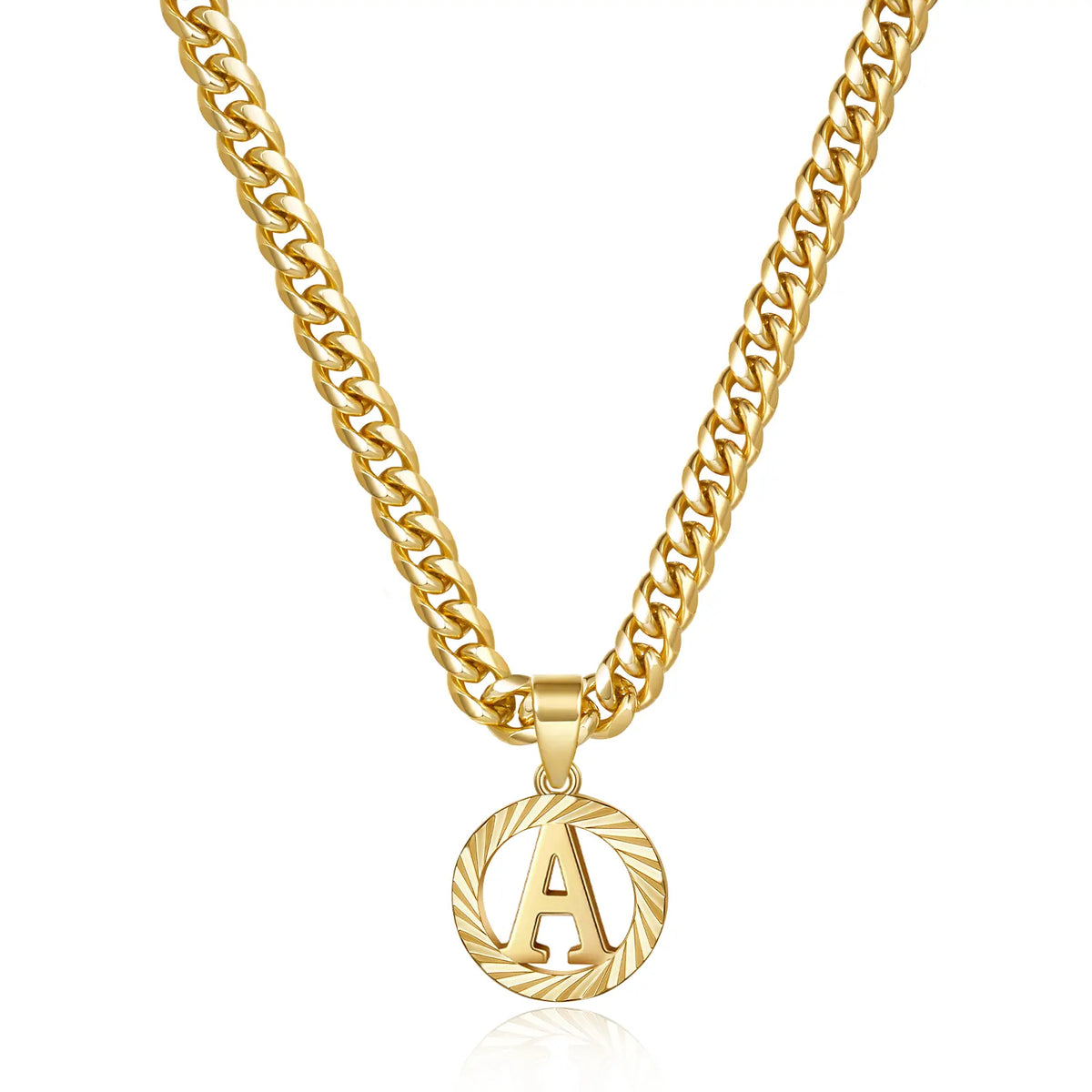 Gold Plated Unisex Alphabet Pendant Necklace - 5mm Cuban Link Chain