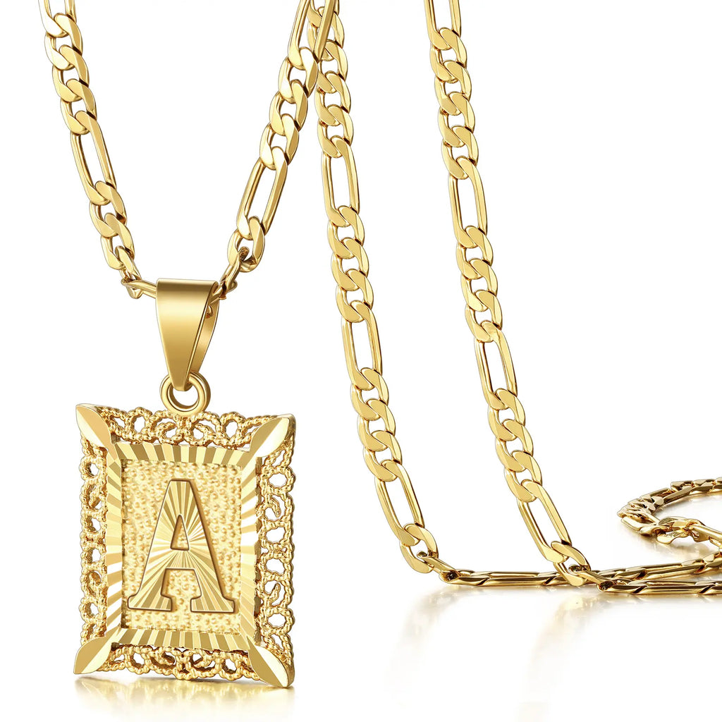 14K Gold Plated Square Capital Initial Letter Pendant Necklace
