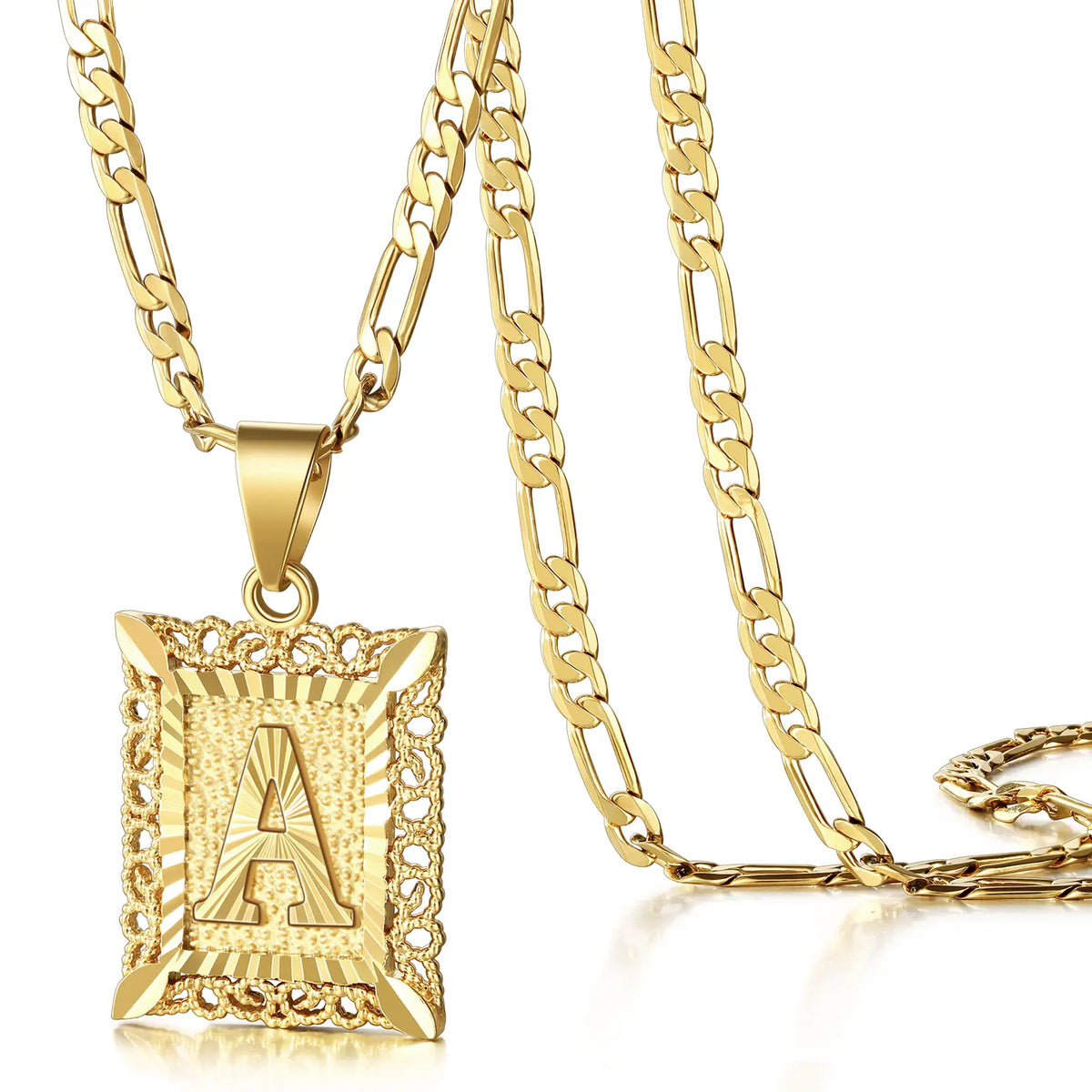 14K Gold Plated Square Capital Initial Letter Pendant Necklace