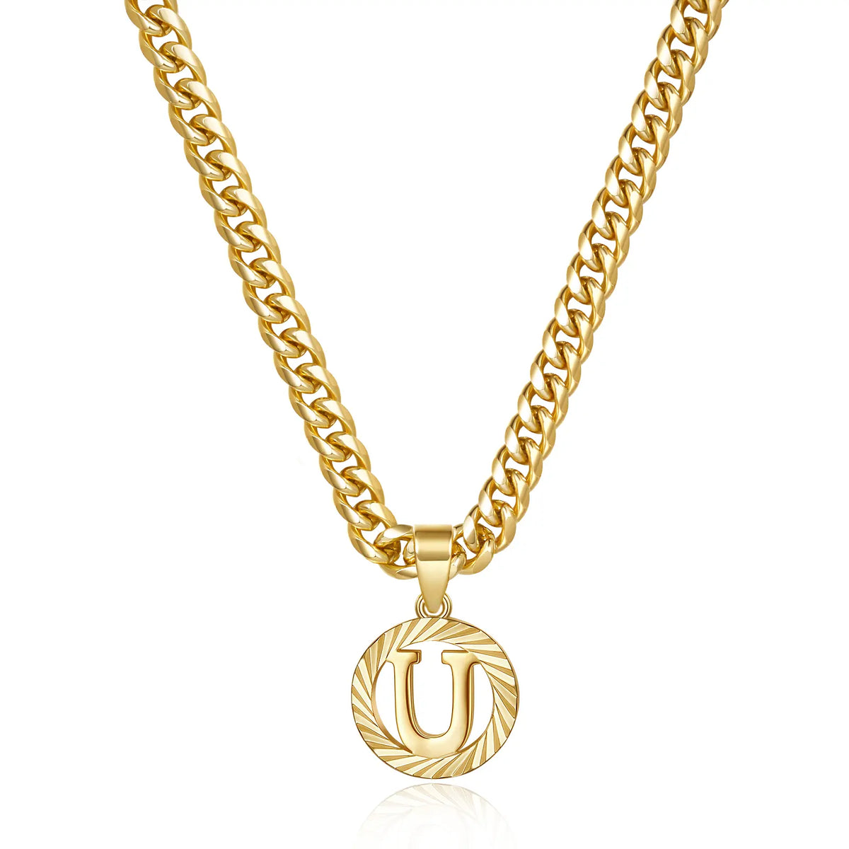 Gold Plated Unisex Alphabet Pendant Necklace - 5mm Cuban Link Chain
