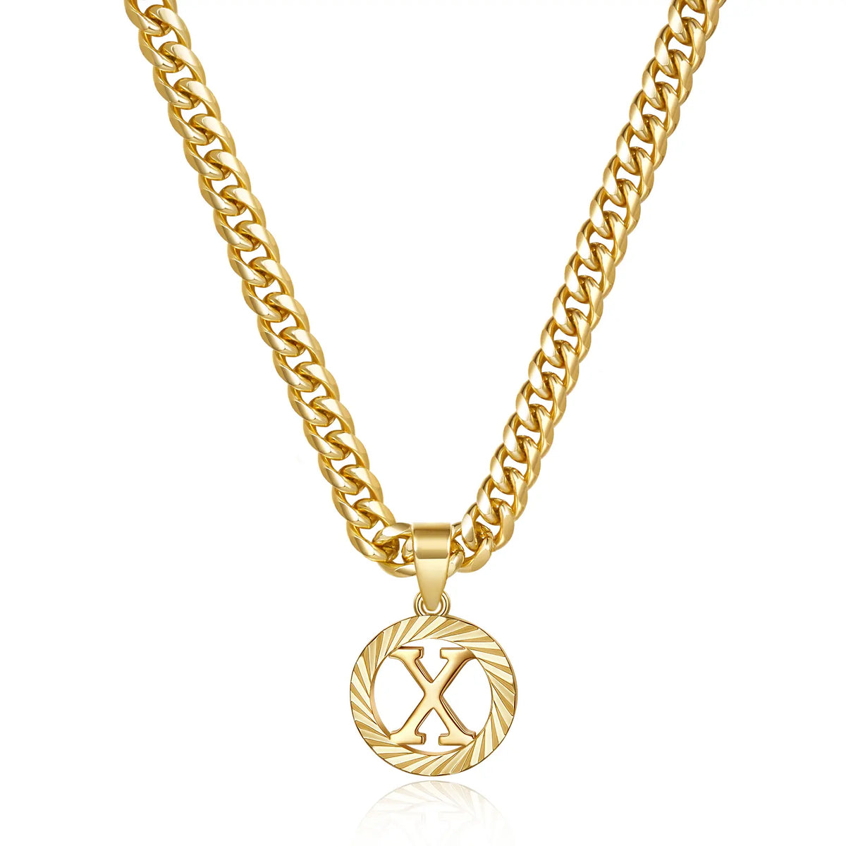 Gold Plated Unisex Alphabet Pendant Necklace - 5mm Cuban Link Chain