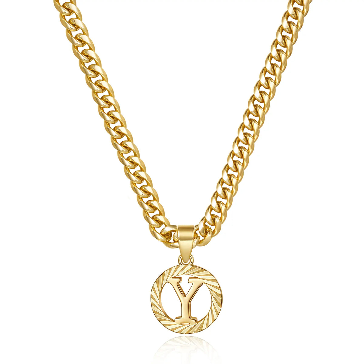 Gold Plated Unisex Alphabet Pendant Necklace - 5mm Cuban Link Chain