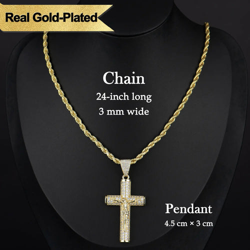14K Real Gold-Plated Men's Christian Cross Necklace
