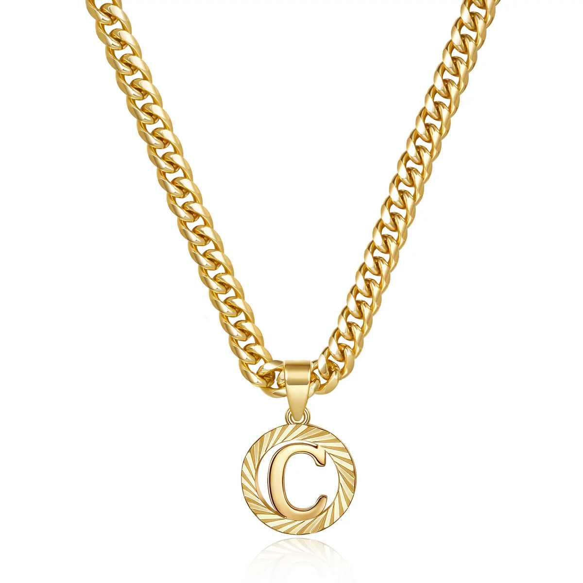 Gold Plated Unisex Alphabet Pendant Necklace - 5mm Cuban Link Chain