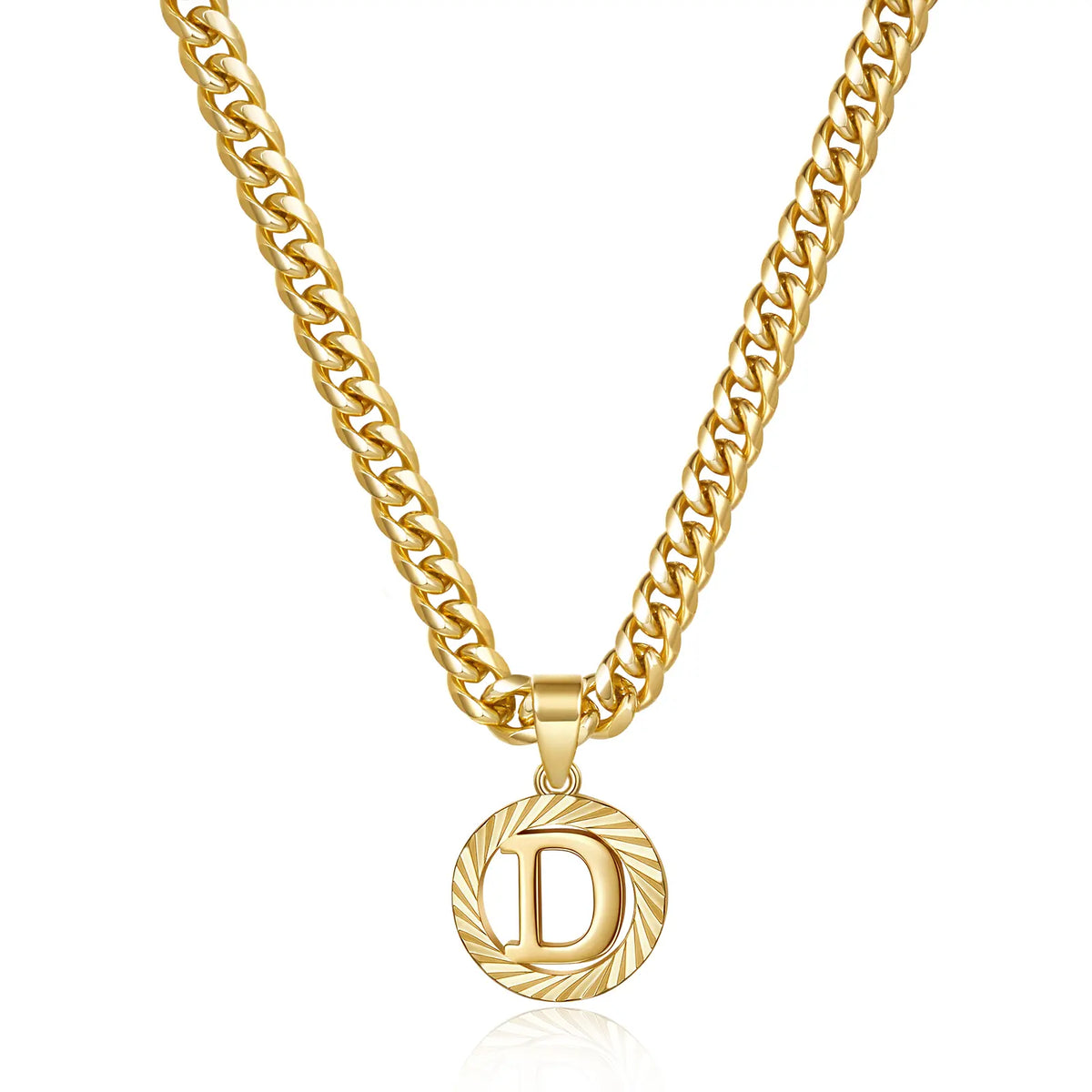 Gold Plated Unisex Alphabet Pendant Necklace - 5mm Cuban Link Chain