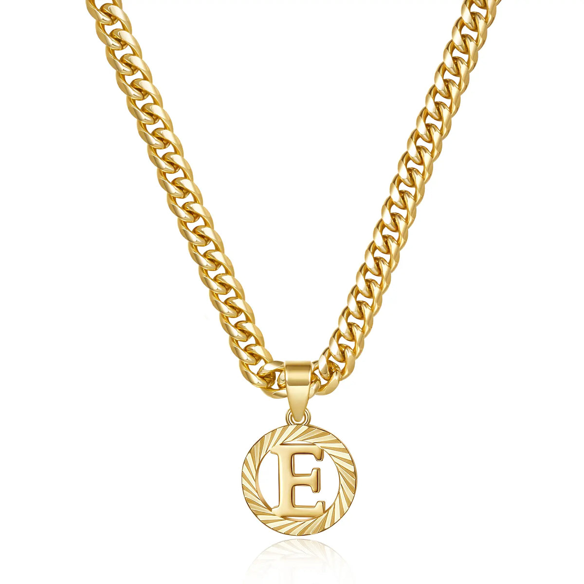 Gold Plated Unisex Alphabet Pendant Necklace - 5mm Cuban Link Chain