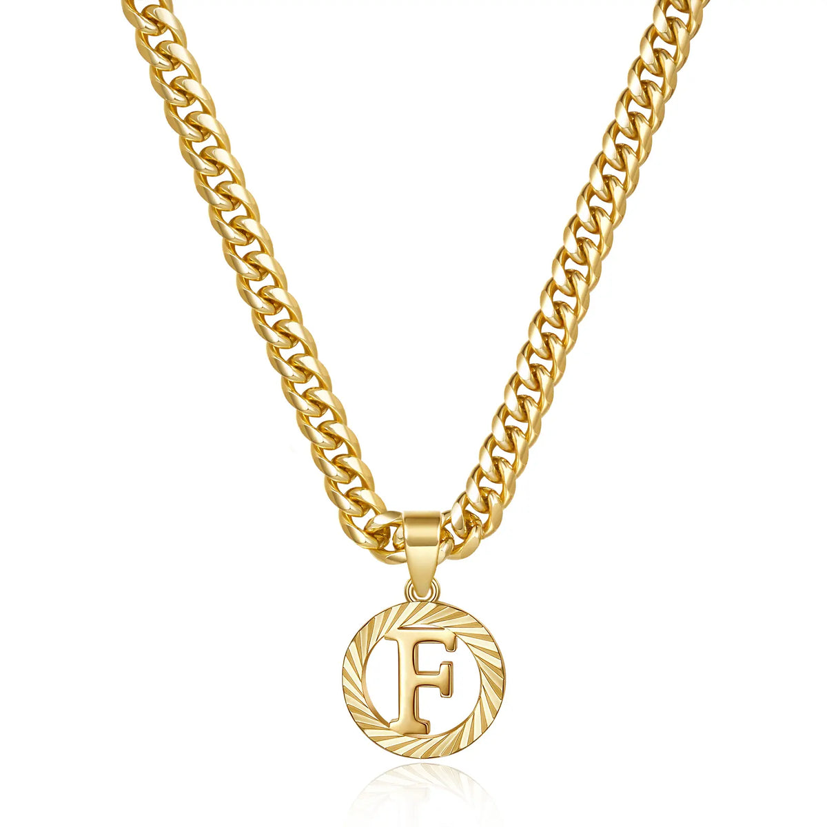Gold Plated Unisex Alphabet Pendant Necklace - 5mm Cuban Link Chain