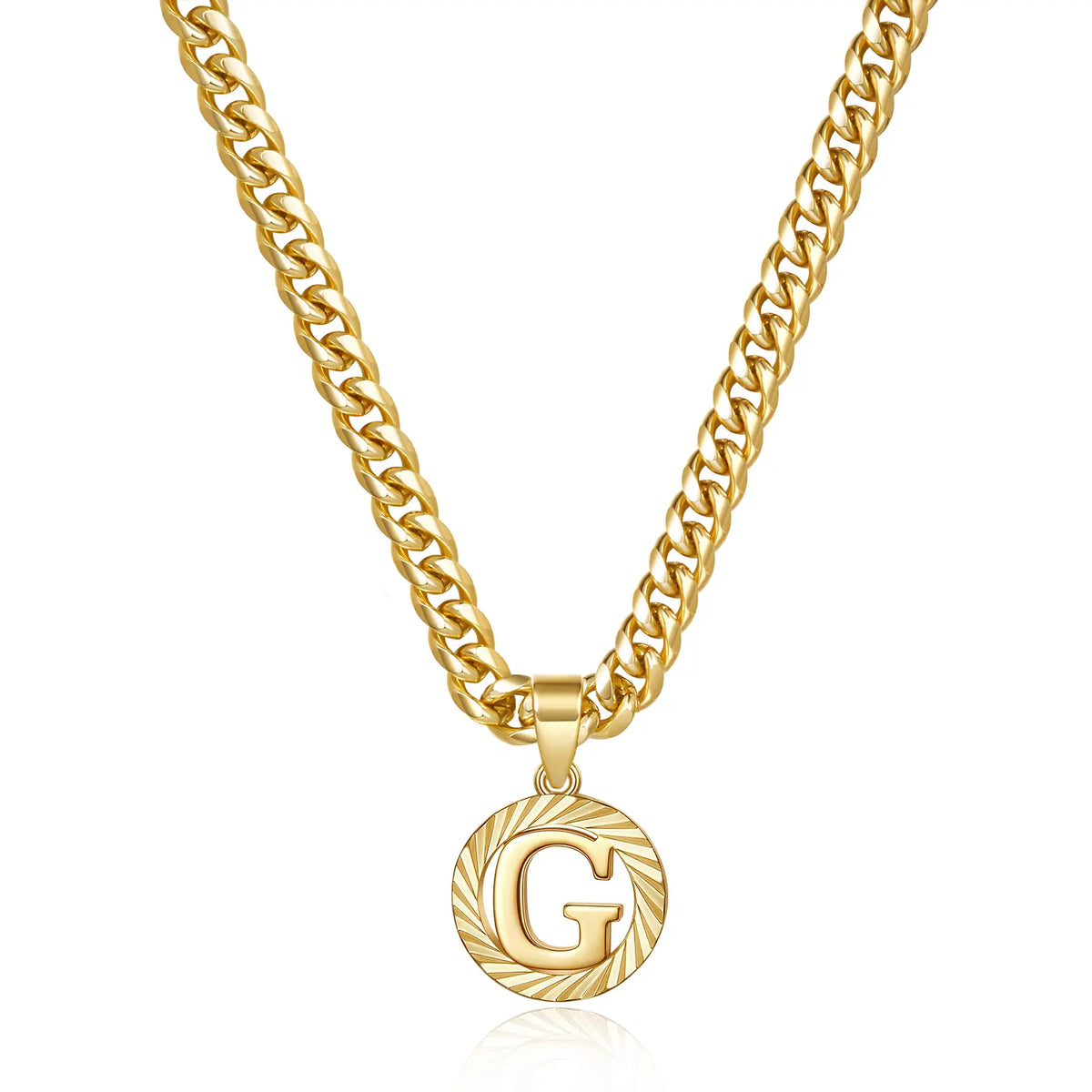 Gold Plated Unisex Alphabet Pendant Necklace - 5mm Cuban Link Chain